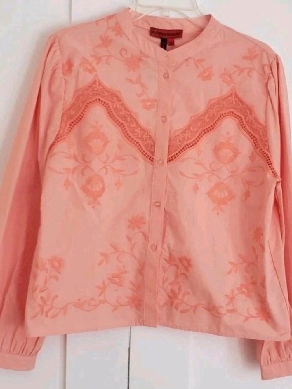 NWT HESTER & ORCHARD EMBROIDERED FLORAL BUTTON DOWN TOP BLOUSE MANDARIN LARGE